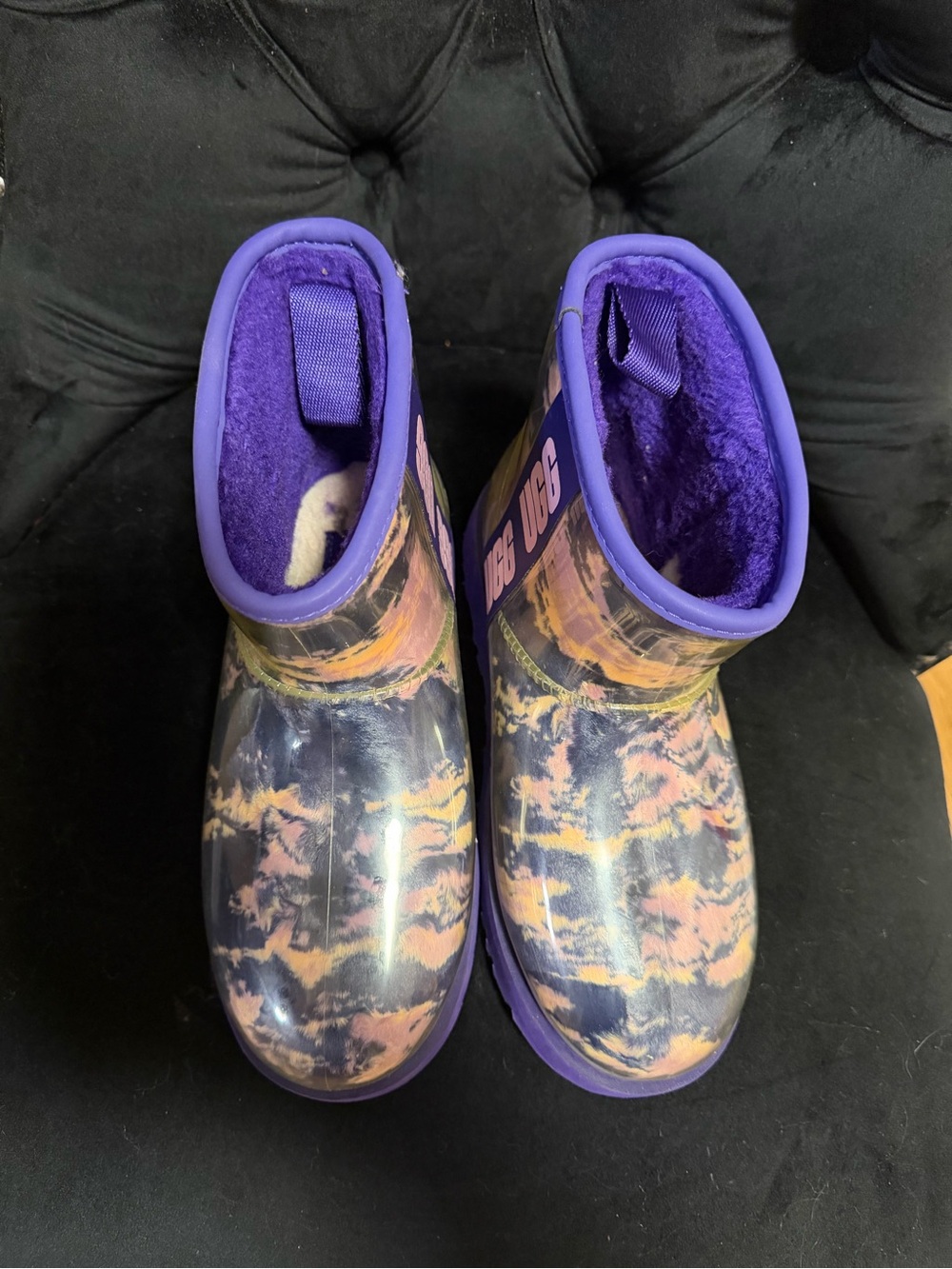 UGG Kids Purple and Pink Marble-Print Rain Boots